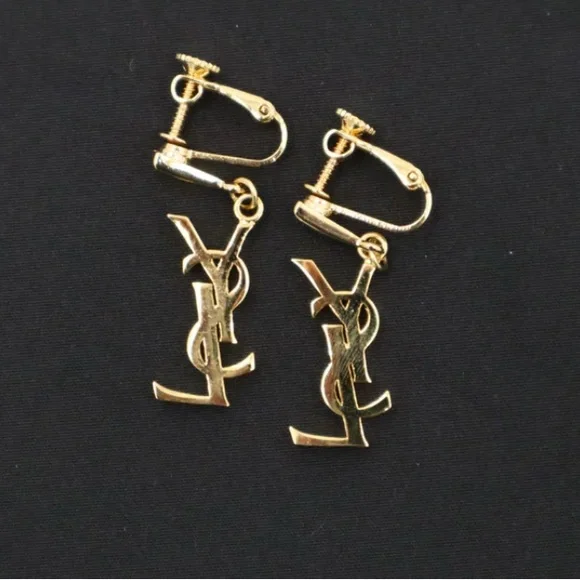 Yves Saint Laurent Gold Monogram Earrings - Picture 5 of 6